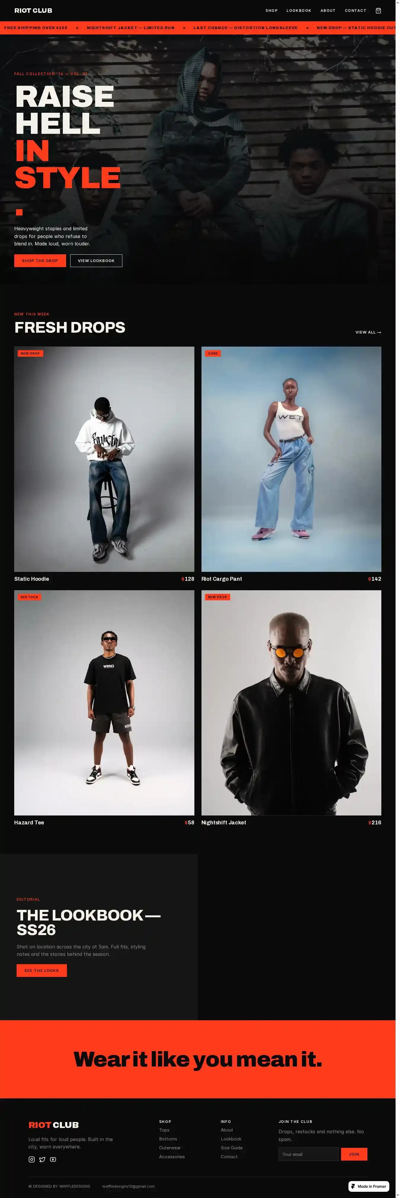 Riot Club Store home page on desktop