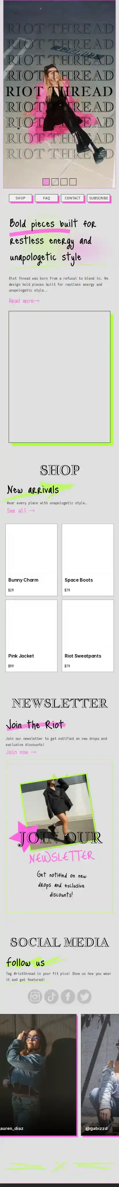 Riot Thread home page on mobile