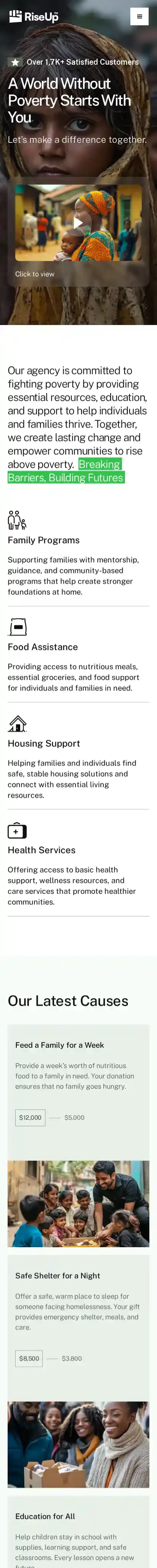Riseup X home page on mobile