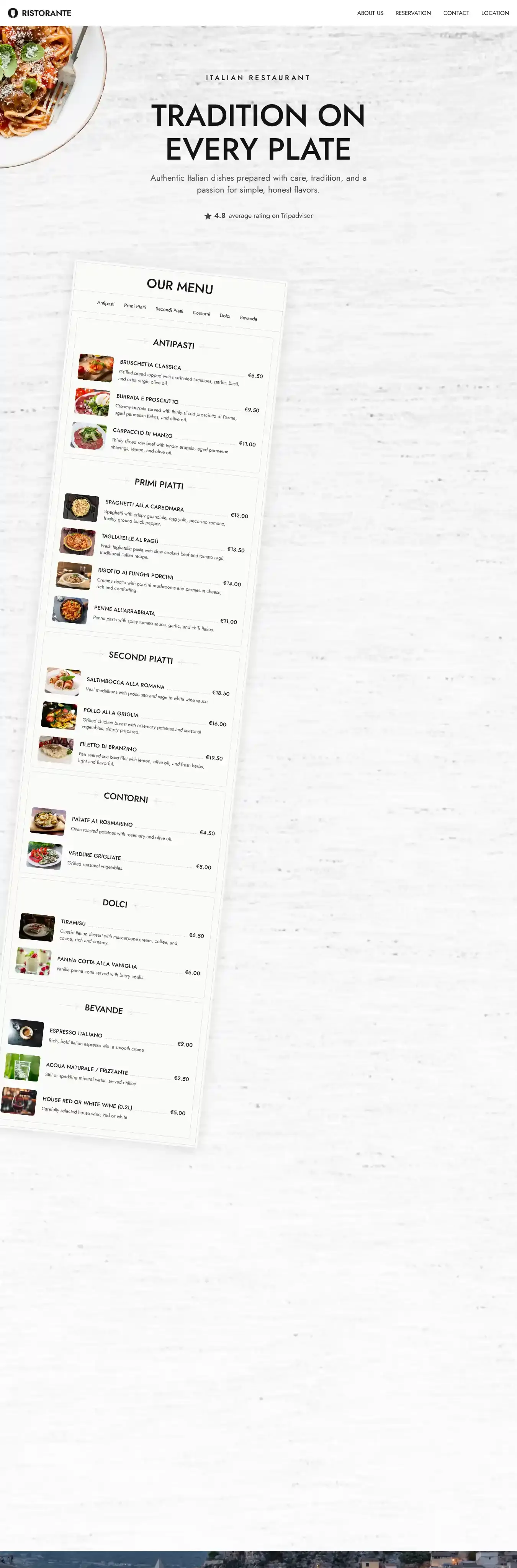 Ristorante home page on desktop