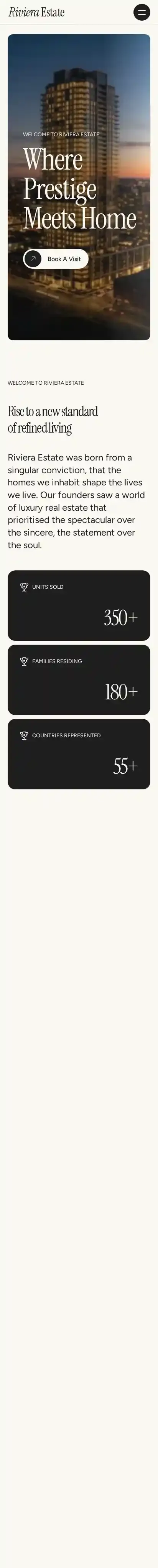 Riviera home page on mobile