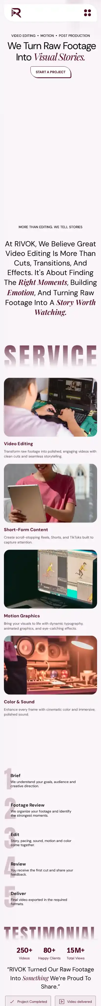 Rivok Studio home page on mobile