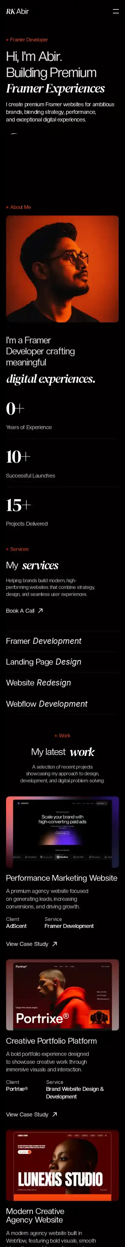 RK Abir home page on mobile