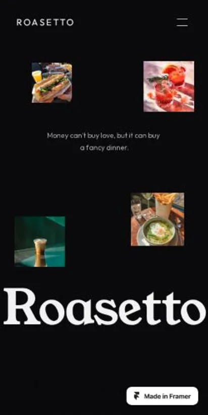 Roasetto home page on mobile
