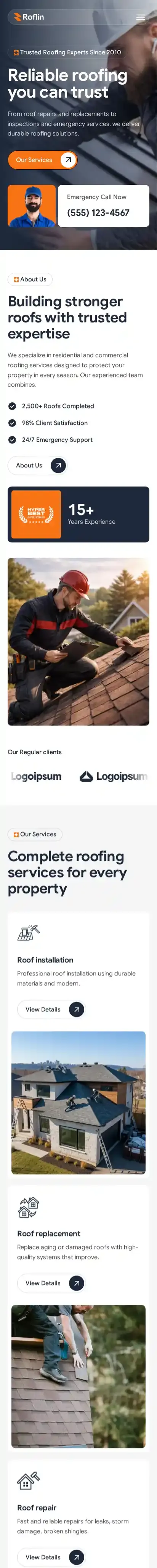 Roflin home page on mobile
