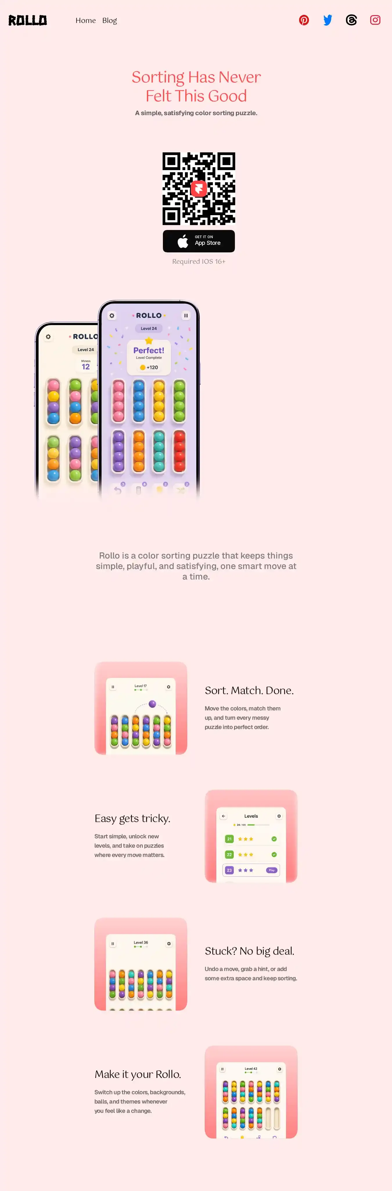 Rollo App home page on desktop