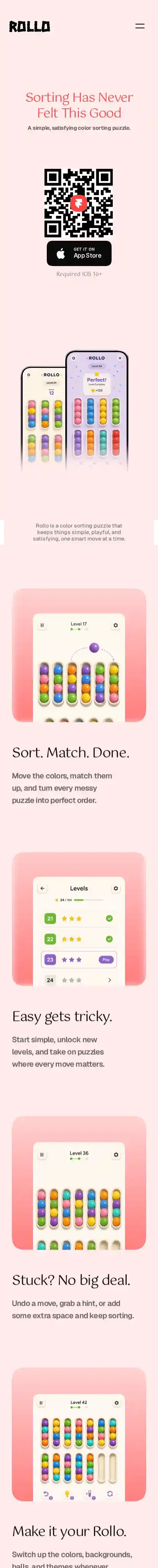 Rollo App home page on mobile