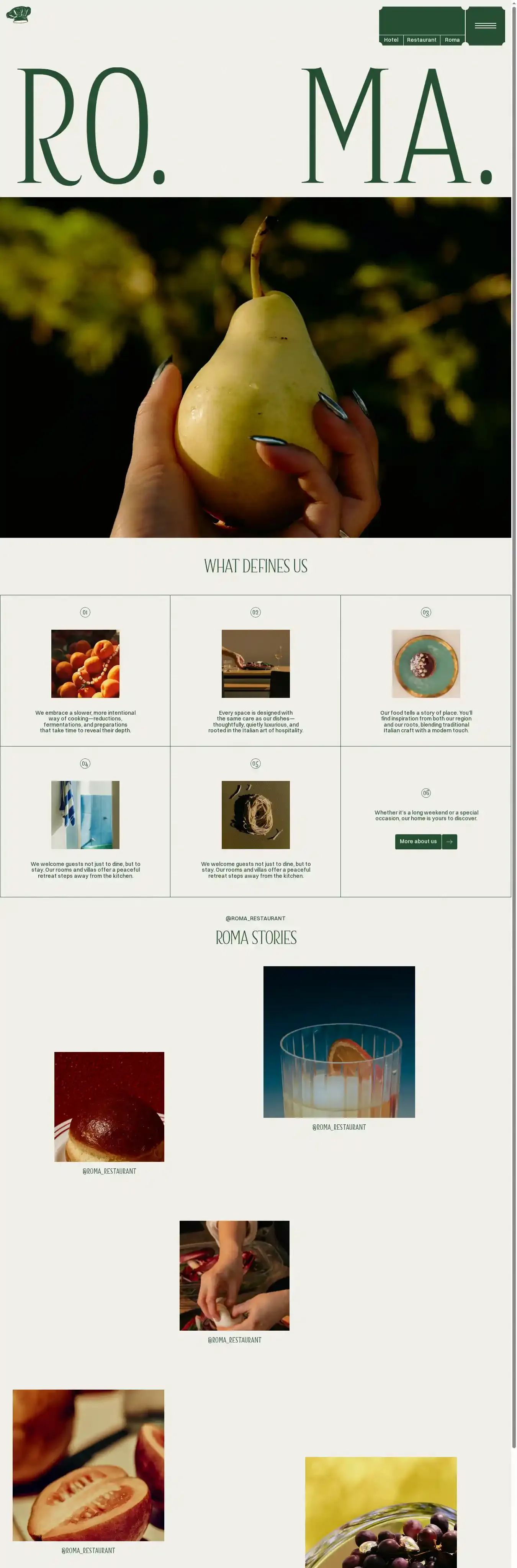 Roma home page on desktop