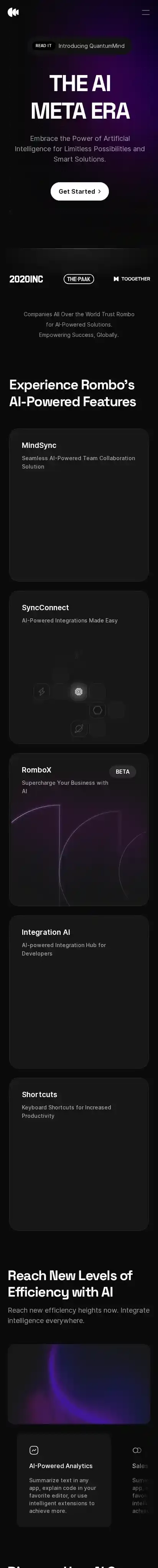 Rombo home page on mobile