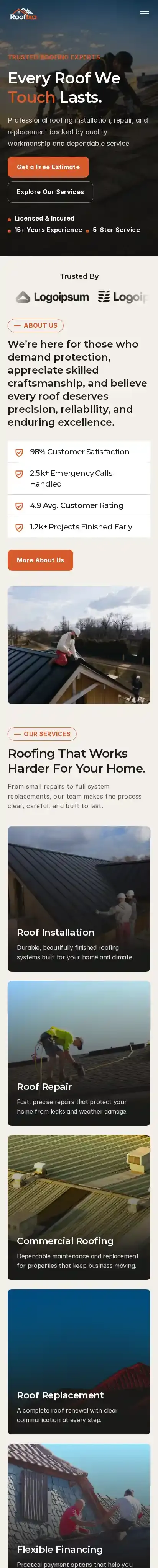 Roofixa home page on mobile