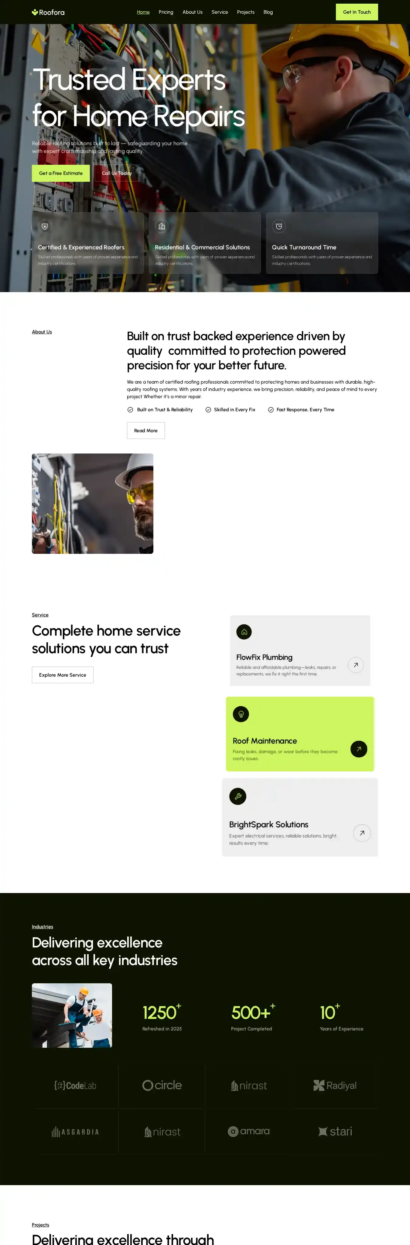 Roofora home page on desktop