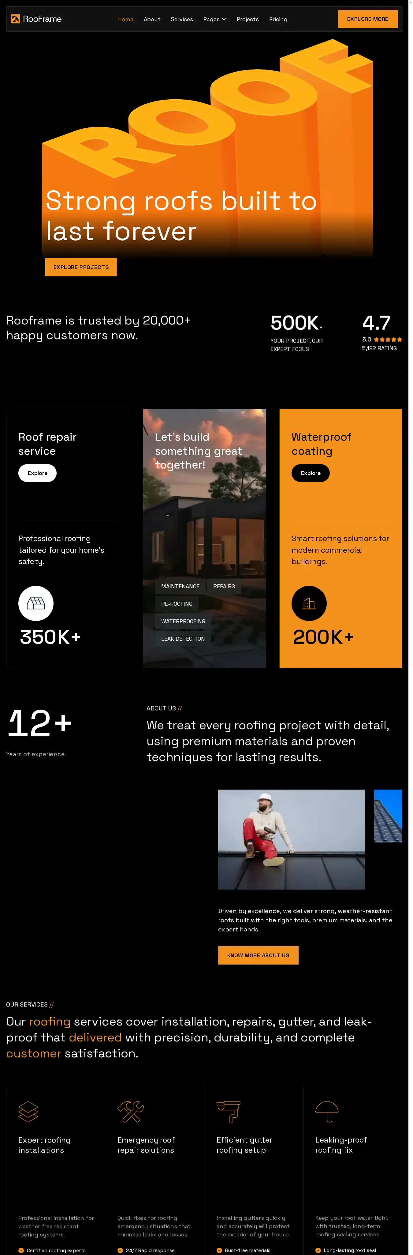 RooFrame home page on desktop