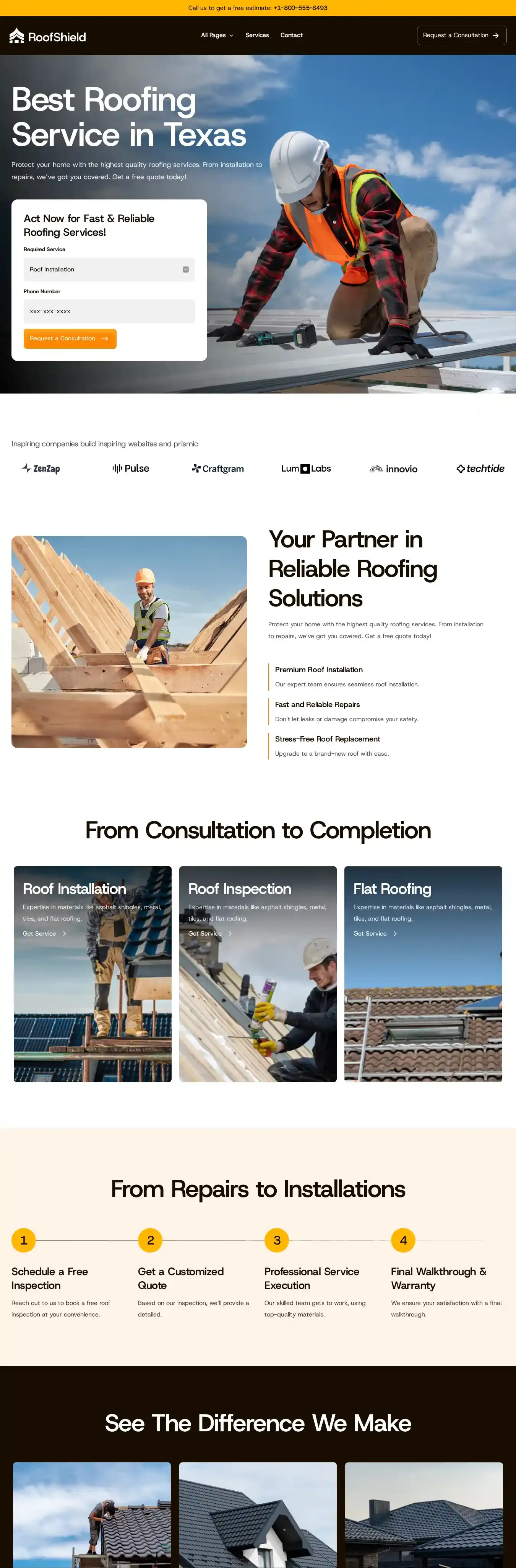 RoofShield home page on desktop