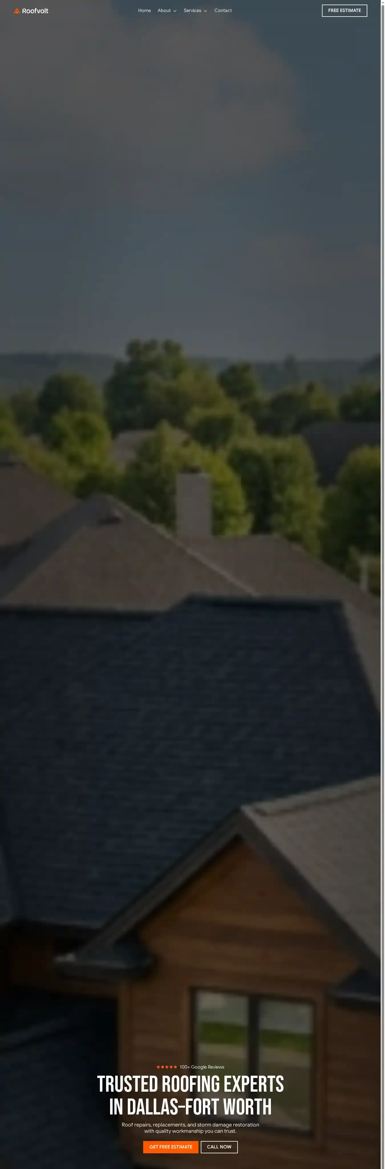 Roofvolt home page on desktop