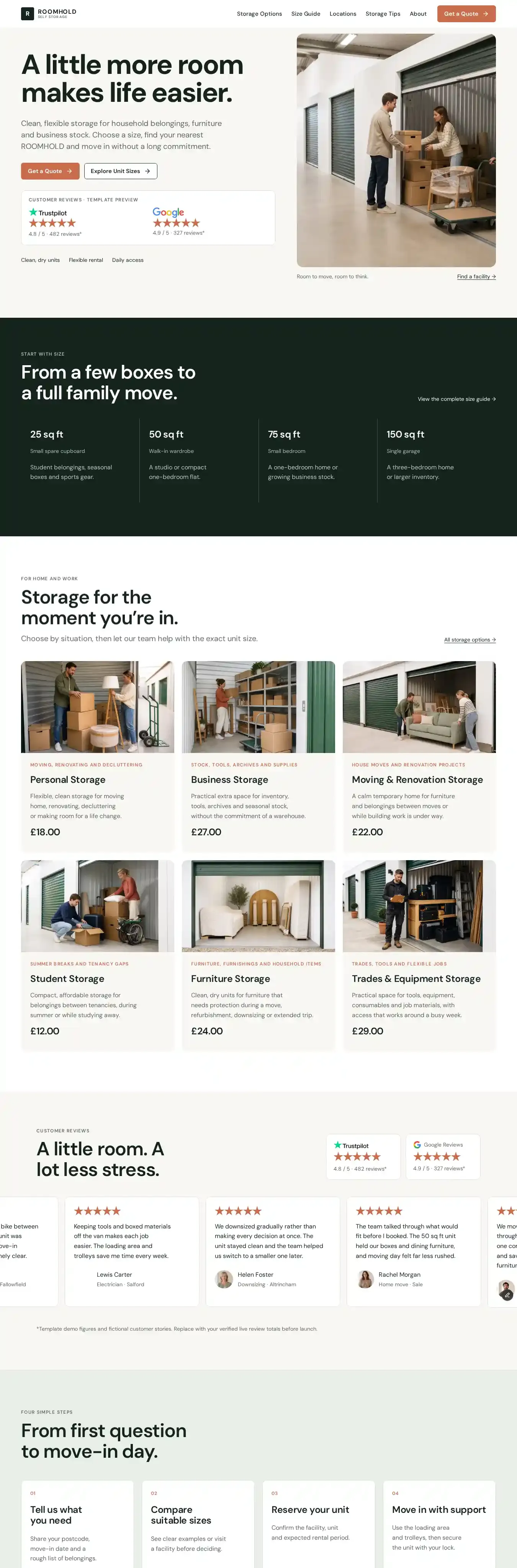 ROOMHOLD home page on desktop