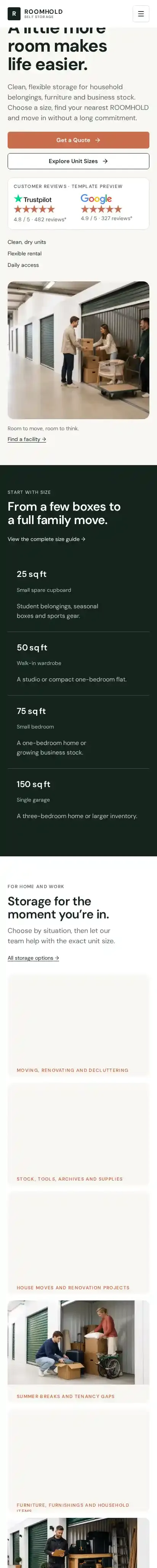 ROOMHOLD home page on mobile