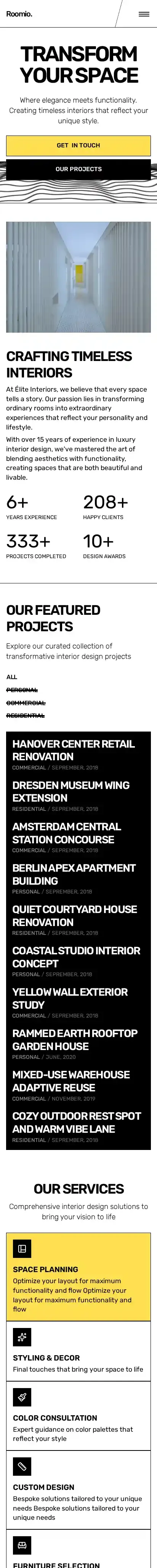 Roomio ⚡ home page on mobile