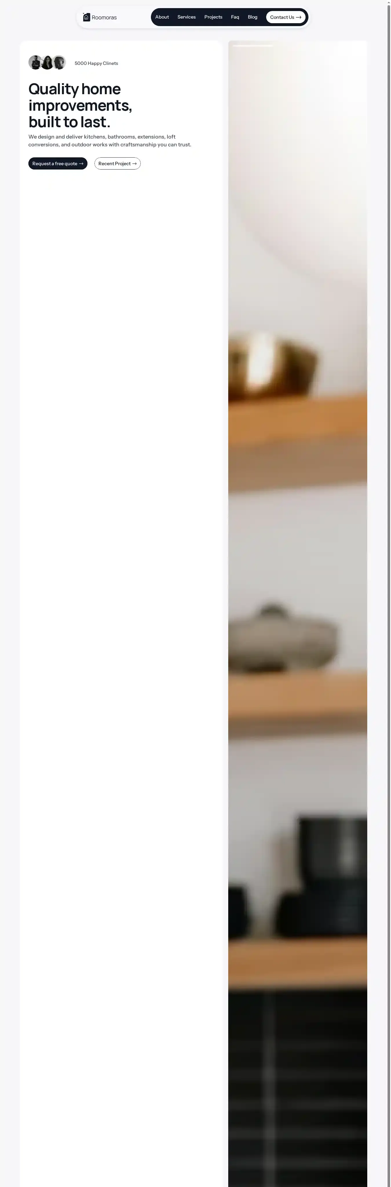 Roomoras home page on desktop
