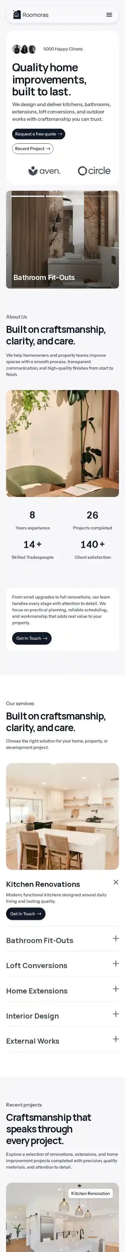 Roomoras home page on mobile