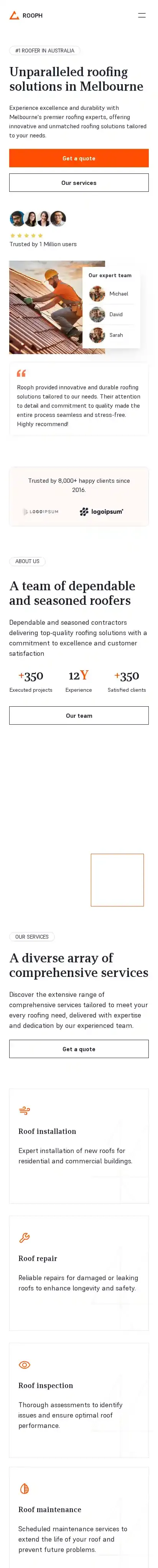 Rooph home page on mobile
