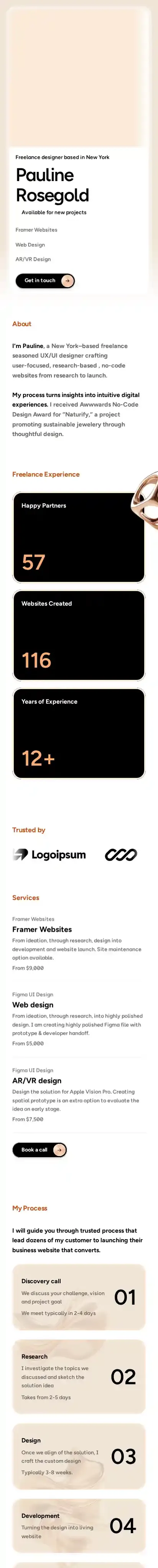 Rosegold home page on mobile