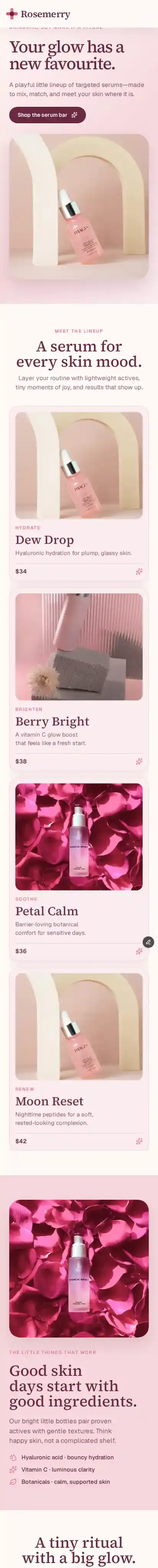 Rosemerry home page on mobile