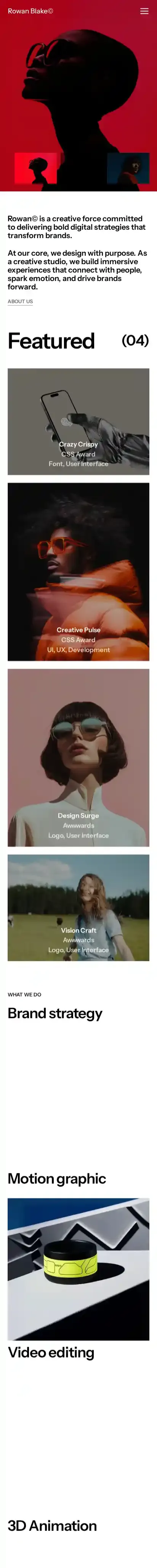 Rowan X home page on mobile
