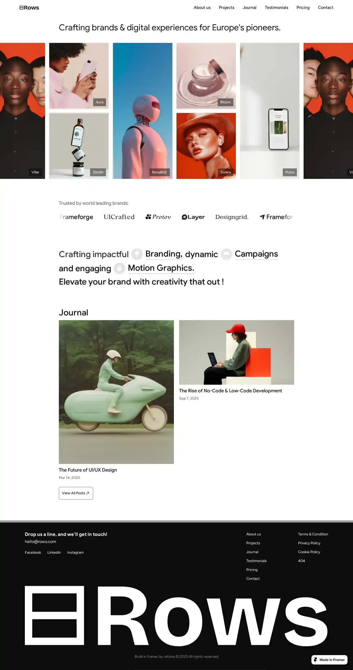 Rows home page on desktop