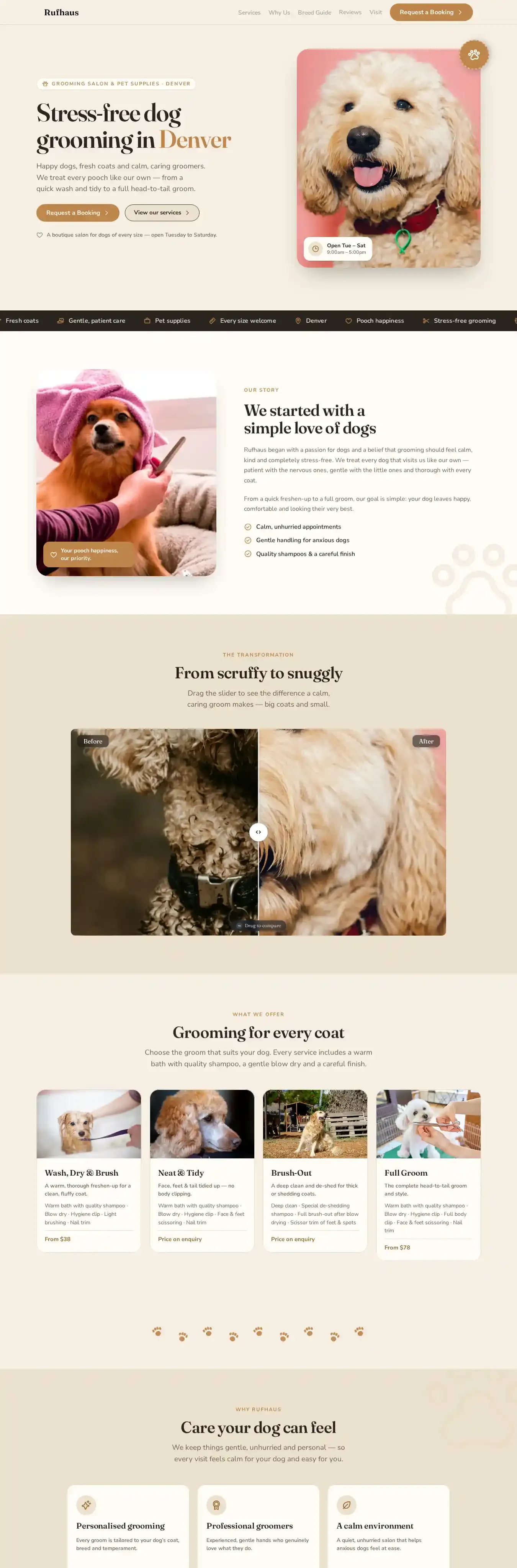 Rufhaus home page on desktop