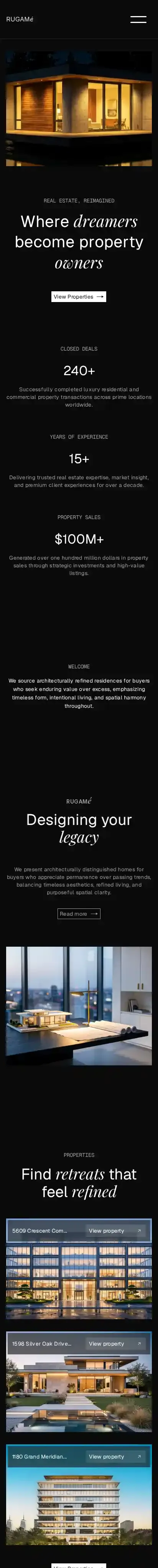 Rugame home page on mobile