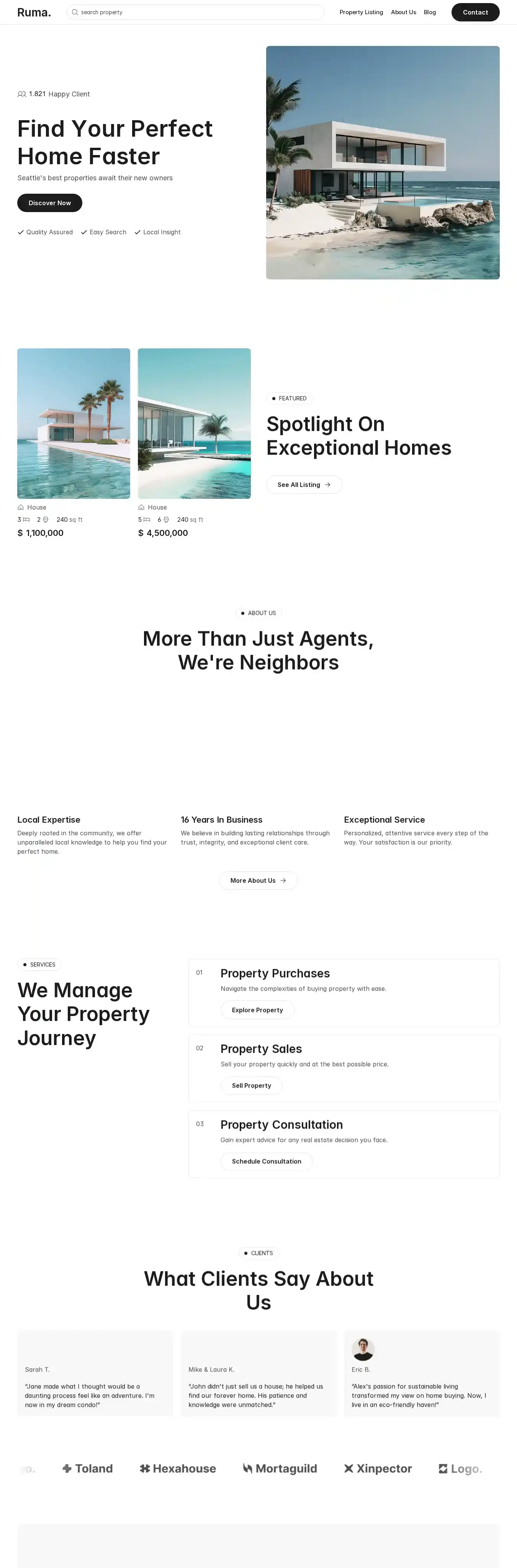 Ruma home page on desktop