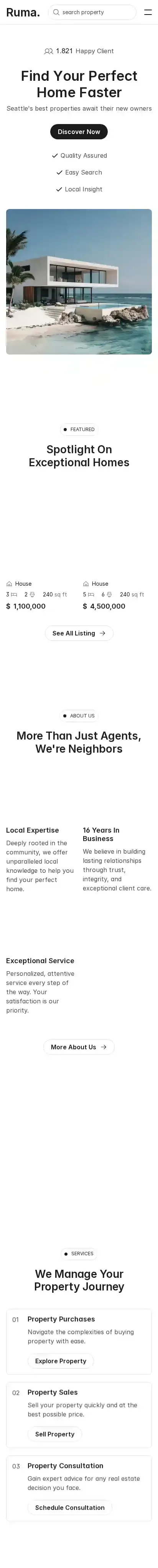 Ruma home page on mobile