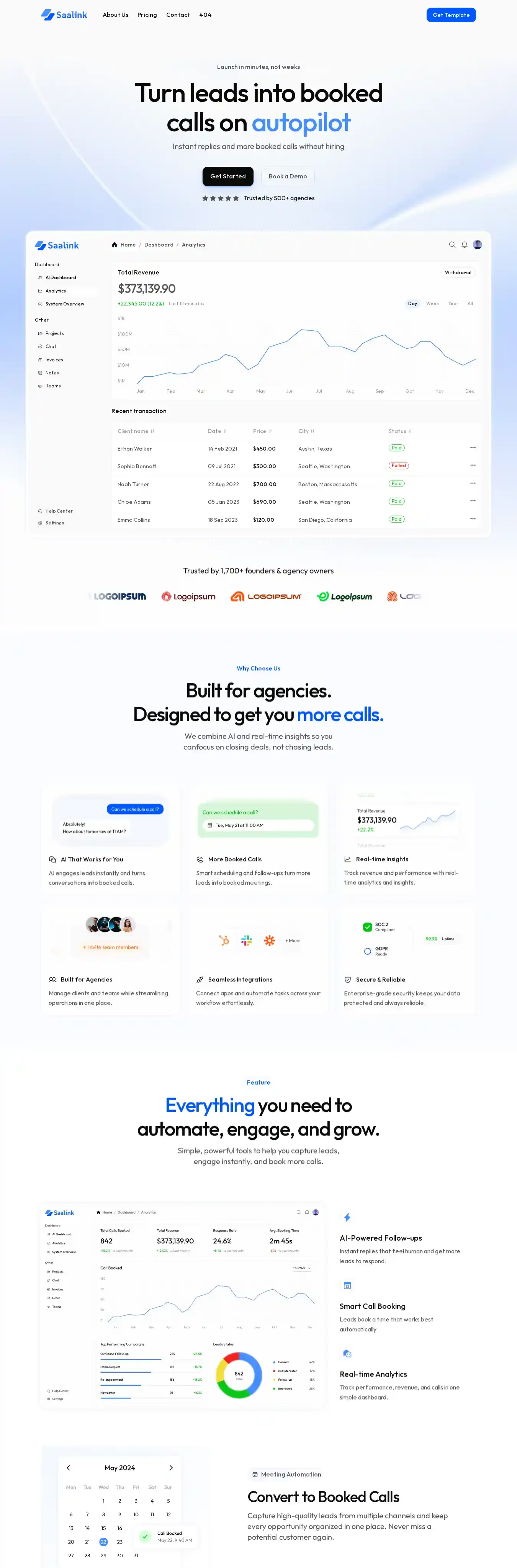 SaaLink home page on desktop