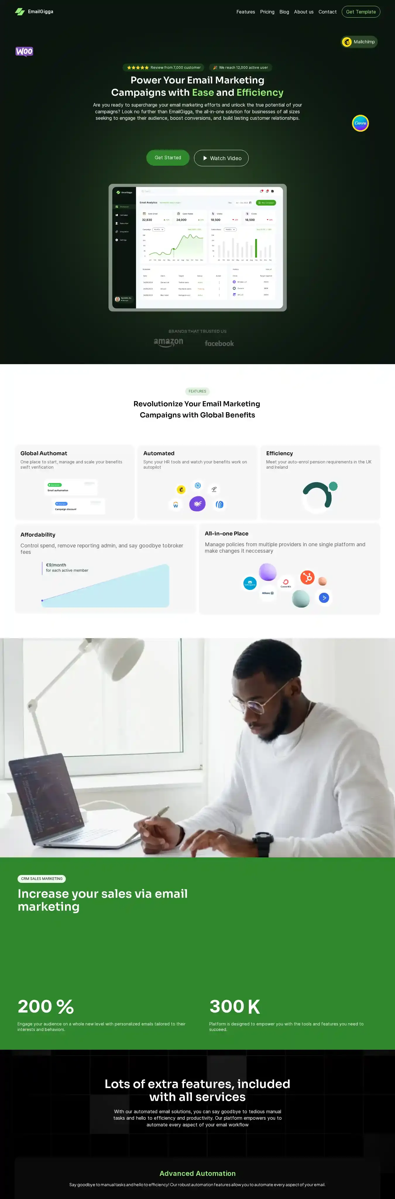 Email Gigga home page on desktop