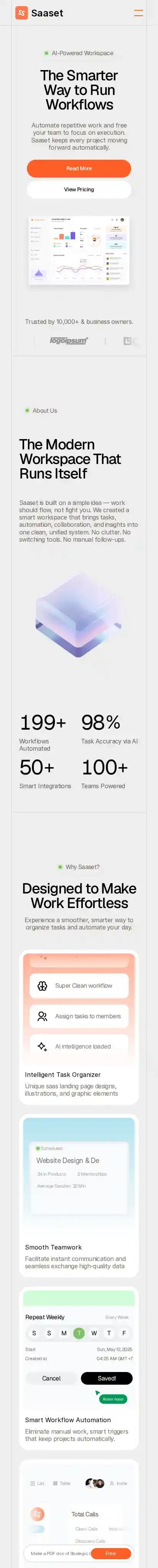 Saaset home page on mobile