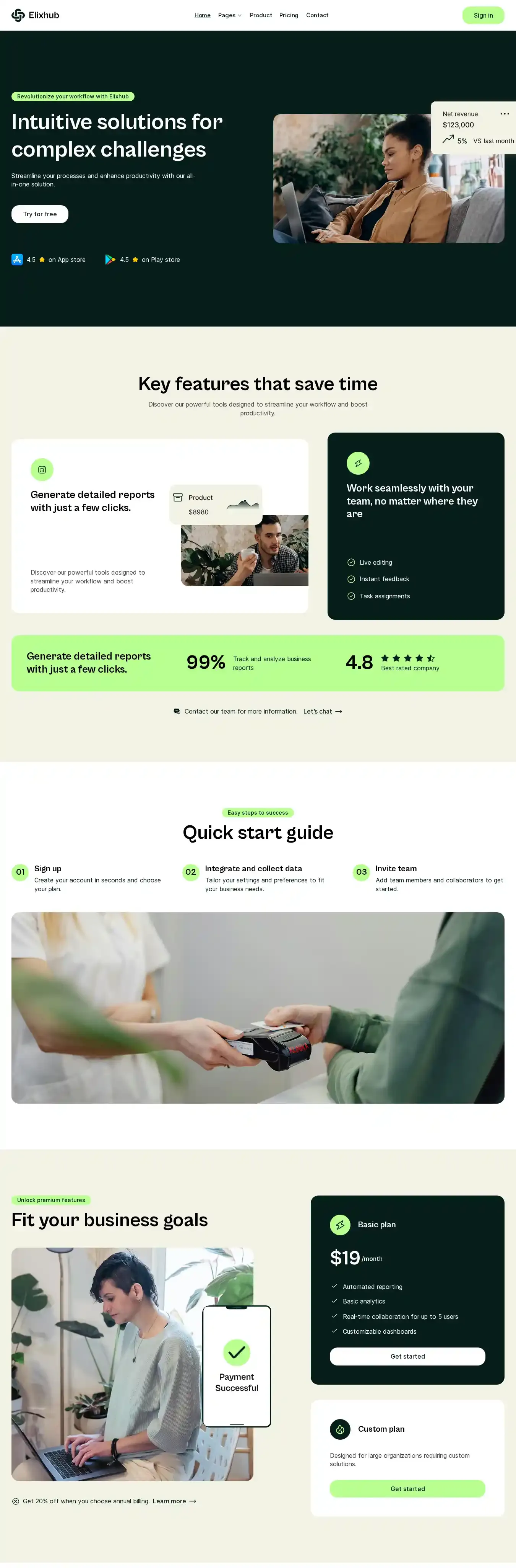 Elixhub home page on desktop