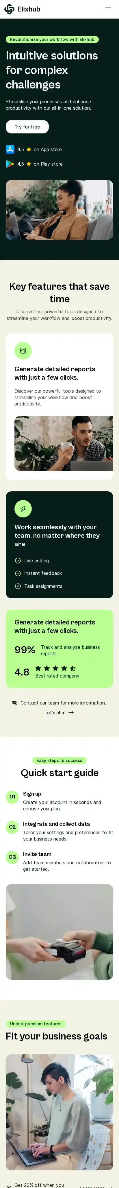 Elixhub home page on mobile