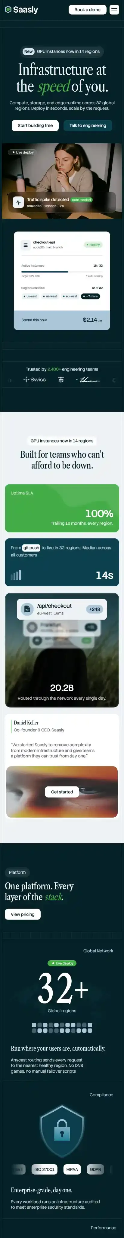 Saasly home page on mobile
