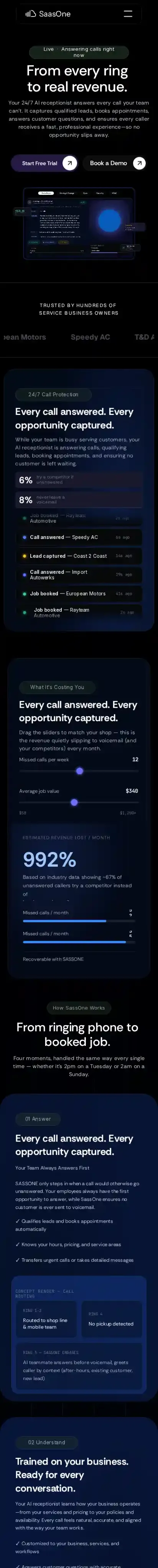 SaasOne home page on mobile
