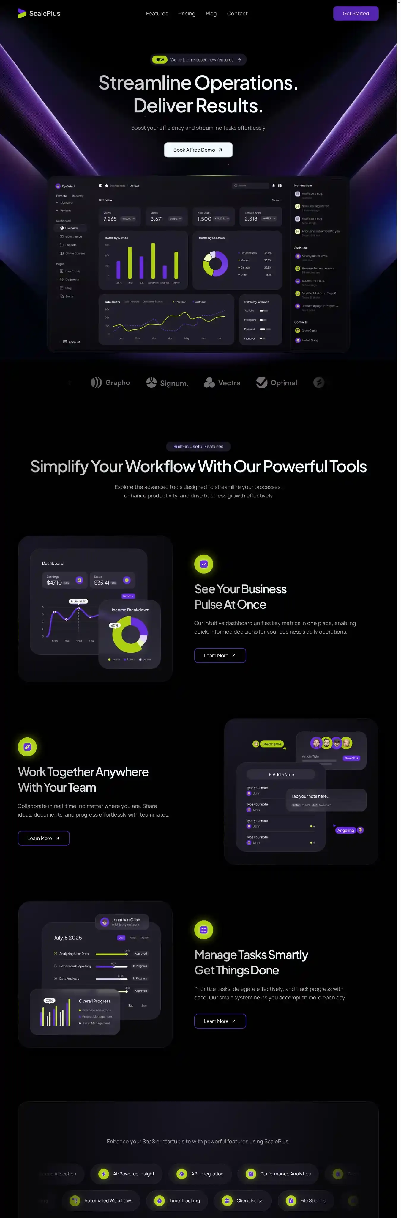 ScalePlus home page on desktop