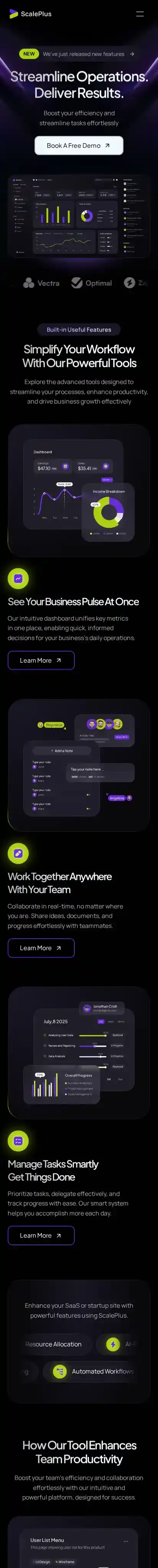 ScalePlus home page on mobile