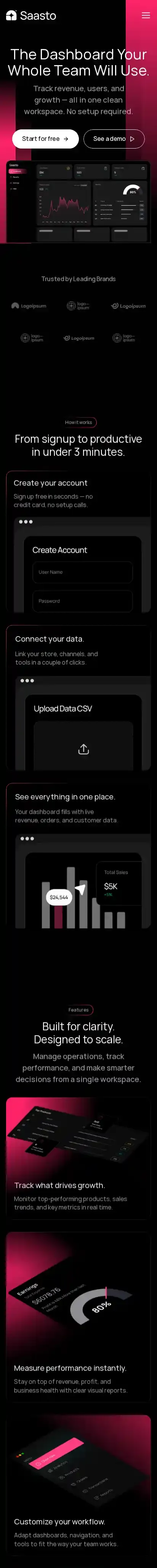 Saasto home page on mobile