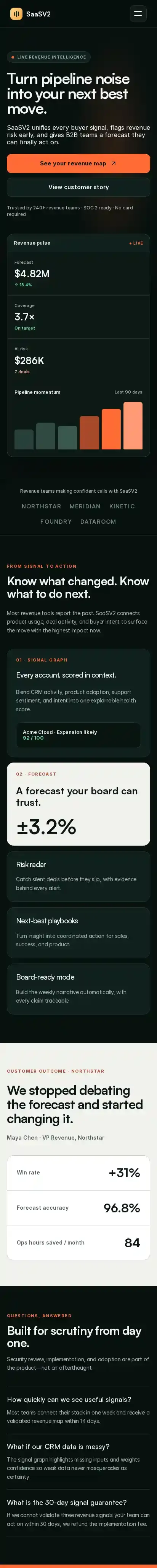 SaaSV2 home page on mobile
