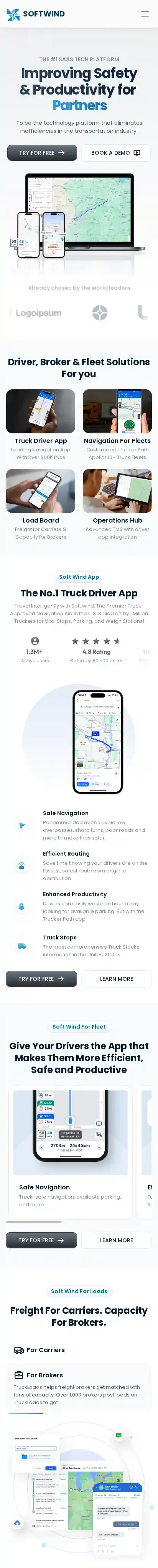 Soft Wind home page on mobile