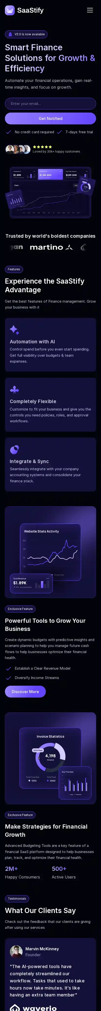 Saatify home page on mobile