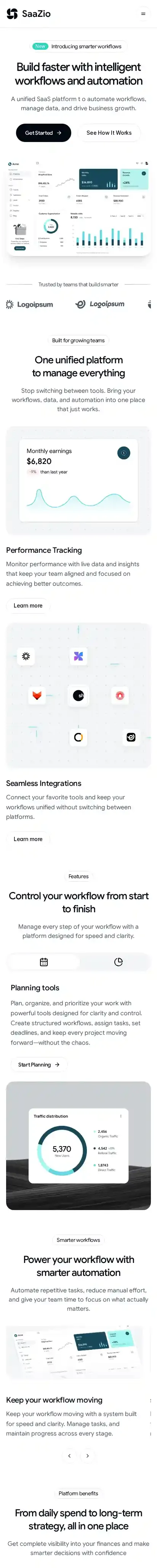 Saazio home page on mobile