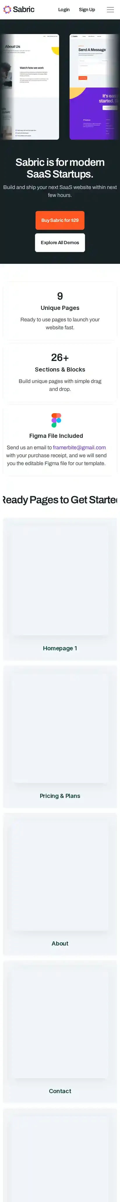 Sabric home page on mobile