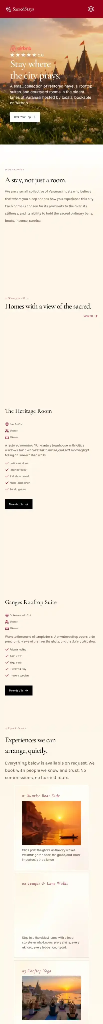 Sacredstays home page on mobile