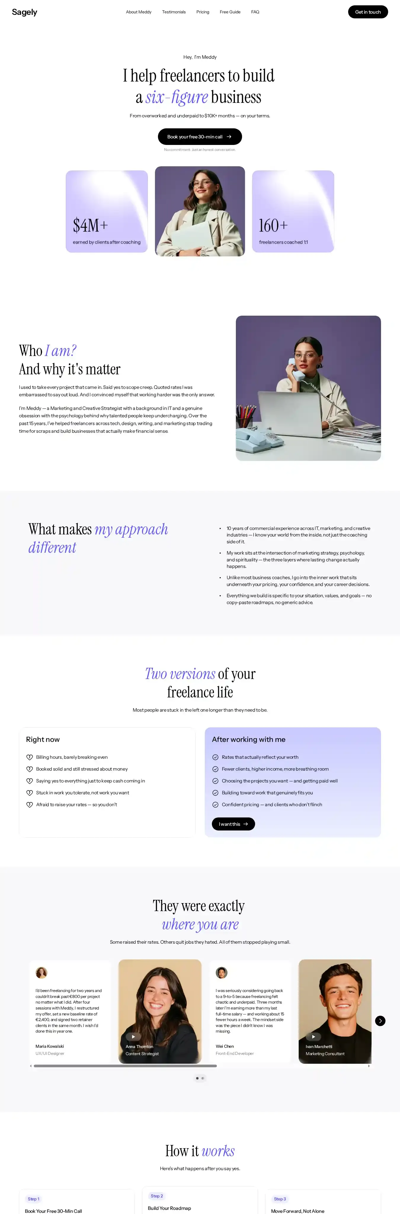Sagely home page on desktop