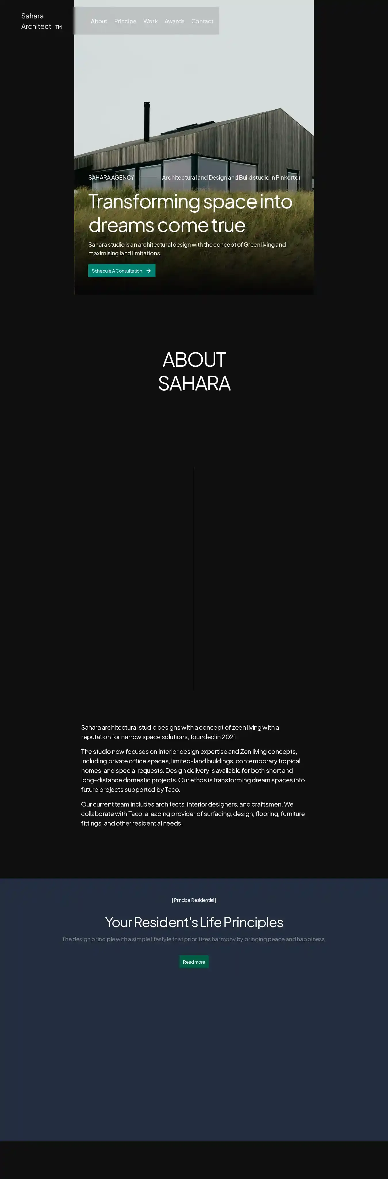 Sahara Architect home page on desktop